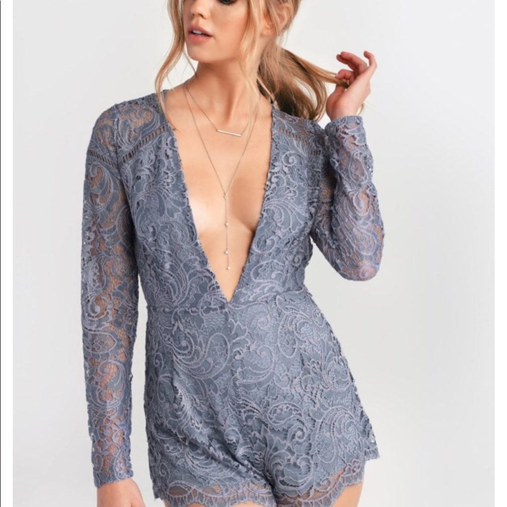 Tobi ruby grey scallop back romper